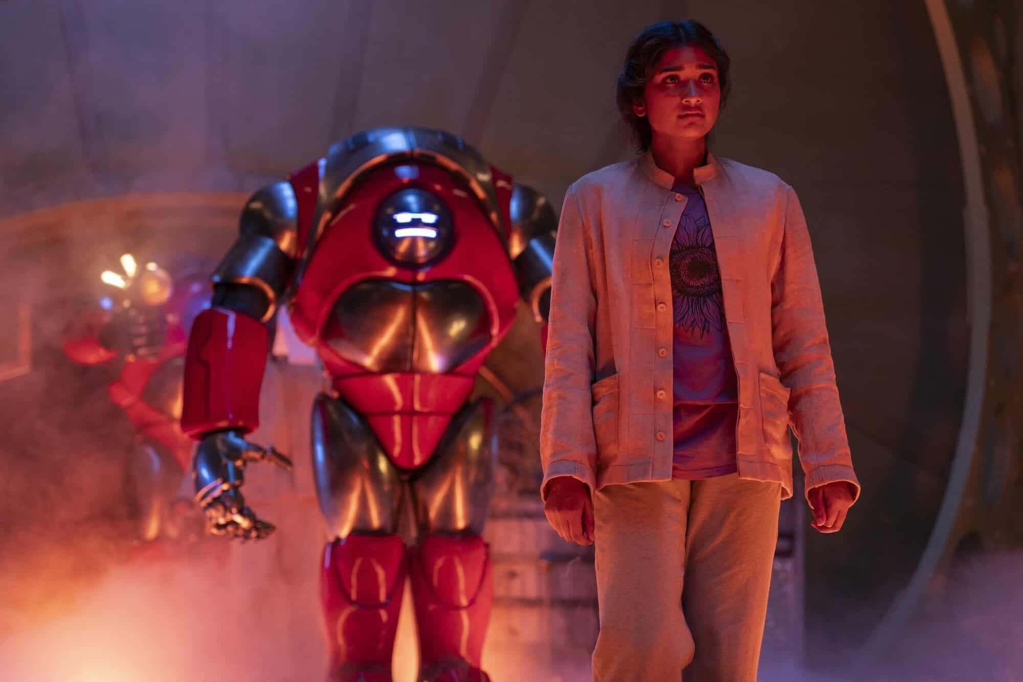 Belinda Chandra and a robot in The Robot Revolution. Image: BBC/Disney Plus